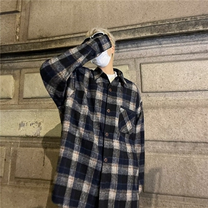 秋冬季重磅美式贴布拼接工装衬衫男长袖痞帅男衬衣图片