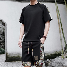 夏季拼接圆领T恤刺绣短裤两件套休闲运动套装潮A266-TZ9908-P50，男装牛仔裤，电商A266