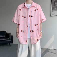 8XL-M腊肠狗花衬衫男短袖夏季冰丝薄款花衬衣寸衫外套DC28003P38，男装T恤，电商B312