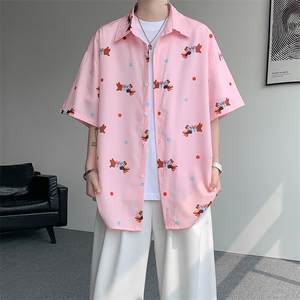 8XL-M腊肠狗花衬衫男短袖夏季冰丝薄款花衬衣寸衫外套DC28003P38图片