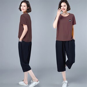 HANYU夏装新款两件套装女T恤小衫女小雏菊绣花点缀宽松显瘦,欧版时尚穿搭女夏季图片