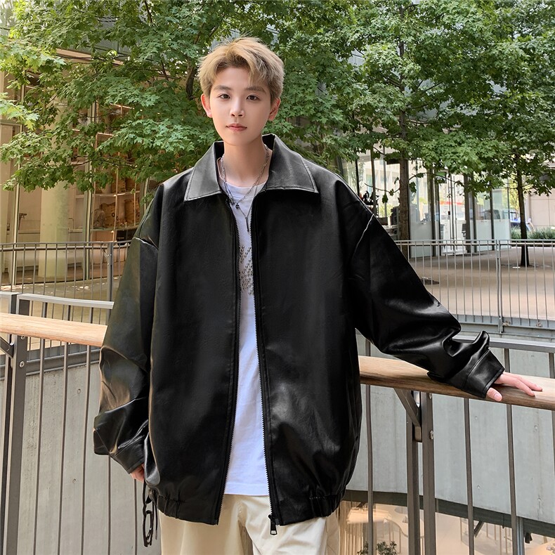 港风新款男女美式街头休闲大码PU皮夹克Y01-P55,男装夹克,电商A132（原电商B245）