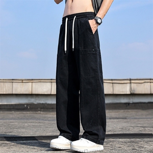 纯棉休闲裤男夏季新款宽松直筒工装运动裤阔腿工装裤子Z2345-P50图片