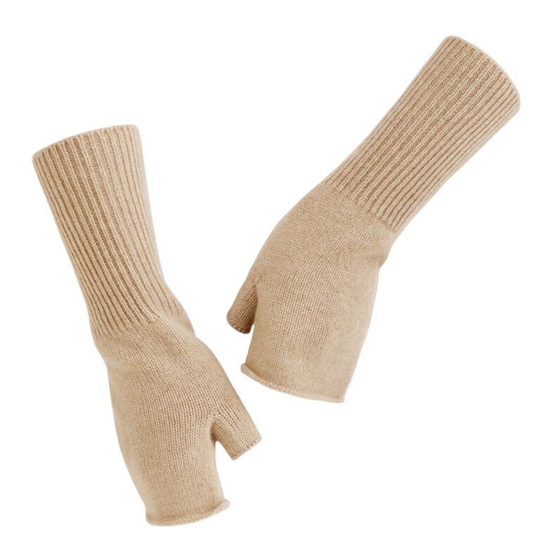 2025秋冬百搭时尚中长款半指羊绒手套，手套，远腾羊绒