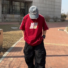 抖音得物高品质二开240克宽松纯棉美式潮牌三条杠织带短袖T恤，男装T恤，电商A486-1