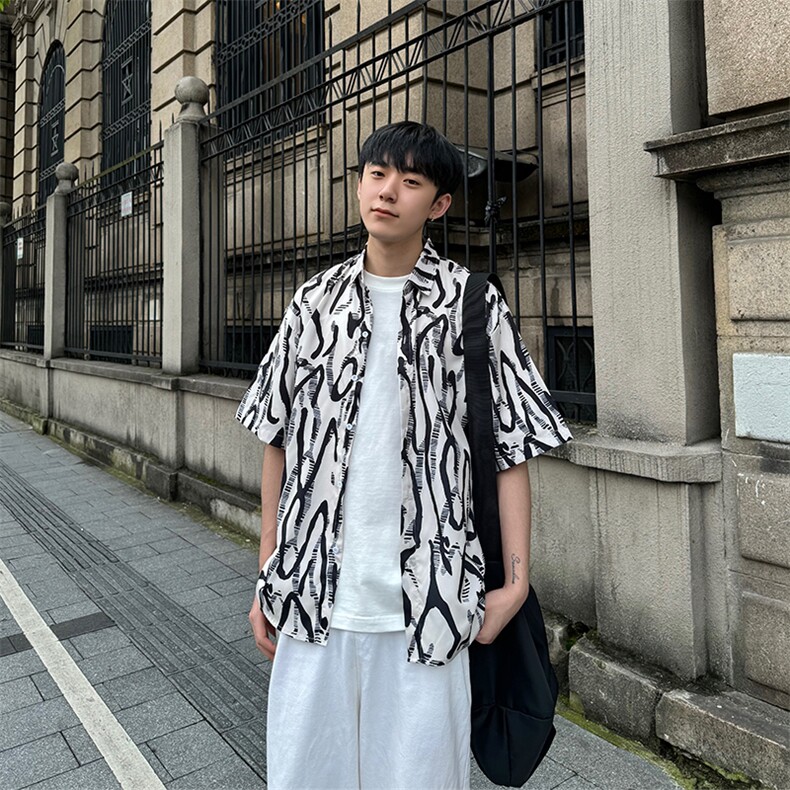 CS005～特P25控39有货（自家图）夏季短袖花衬衫男女沙滩衬衣，男装衬衫，星座218-5