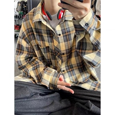 美式复古格子衬衫女春秋新款宽松流行百搭长袖衬衣外套，男装衬衫，星座1210-1