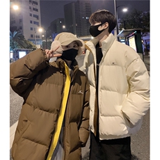 情侣装冬装PU软皮美式撞色棉服logo棉衣休闲外套男女G1102P128，男装棉衣，电商A339