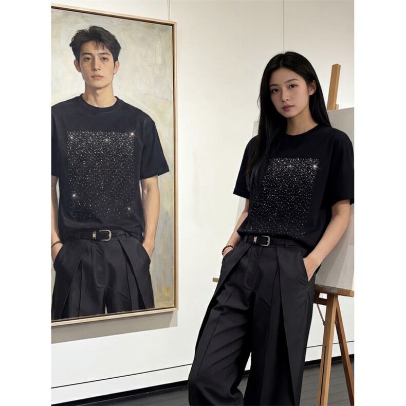 现货夏季新款潮男女带钻短袖t恤布灵布灵2881-p35,男装T恤,电商C310