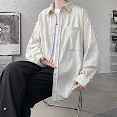 8XL-M灯芯绒衬衫特大码复古秋冬翻领长袖上衣纯色外套CS9001/P58，男装衬衫，电商B238