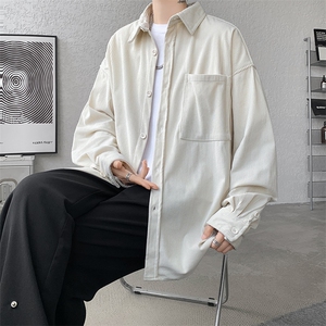 8XL-M灯芯绒衬衫特大码复古秋冬翻领长袖上衣纯色外套CS9001/P58图片