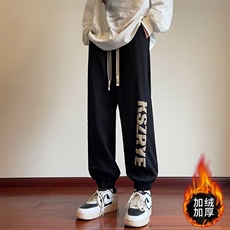 加绒冬款男休闲卫裤字母印花束脚裤大码M-5XLH026P60，男装休闲裤，星座1013-1