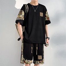 夏季菠萝格休闲运动套装男刺绣T恤短裤两件套潮A266-TZ8808-P50，男装T恤，电商A266