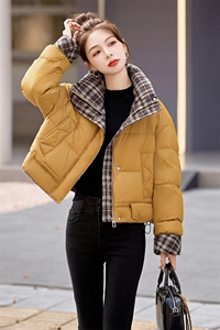 短款羽绒服女2024冬季新款小个子高级感超好看洋气拼接格子面包服图片