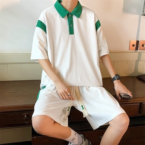 夏季现货主推大码港风情侣polo衫五分裤休闲运动套装男S14P60图片