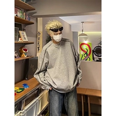 解构双拉链圆领廓形灰色长袖卫衣男休闲W16-P37，男装卫衣，星座1109-4