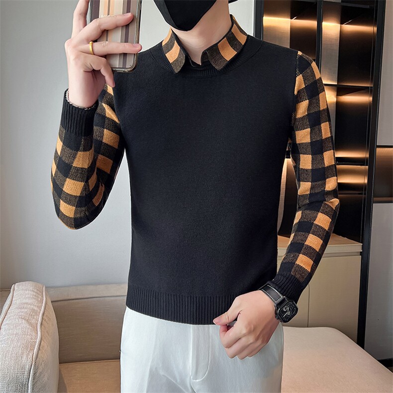 店主风秋冬新款小伙加厚假二件针织毛衣男301A-1/M65/P75控95,男装针织衫/毛衣,星座301A-1