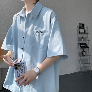 CS1143-特批25 控49 夏薄款冰丝面料大码短袖衬衫防晒透气外套图片
