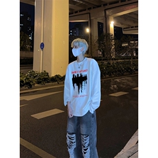 美式复古决不放弃星星励志正能量印花长袖T恤小领口打底衫，男装T恤，星座310A-4