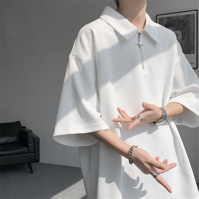 8XL-M半拉链短袖t恤特大码美式高街polo体恤衫翻领半袖DX1215/P35,男装T恤,电商B238