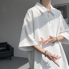 8XL-M半拉链短袖t恤特大码美式高街polo体恤衫翻领半袖DX1215/P35，男装T恤，电商B238