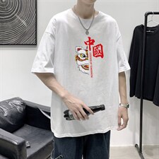 T2206P25港风室内潮印花男士中性宽松T恤港风T恤半袖男t体恤男，男装T恤，星座510A-1