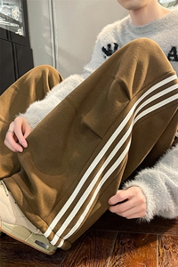 8XL-M 奥粒绒加绒休闲裤男三条杠条纹运动裤宽松卫裤K9121P58控78图片