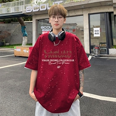 量大优供抖音视频支持得物配合二开美式满天星亮片短袖T恤MTX368，男装T恤，电商A486