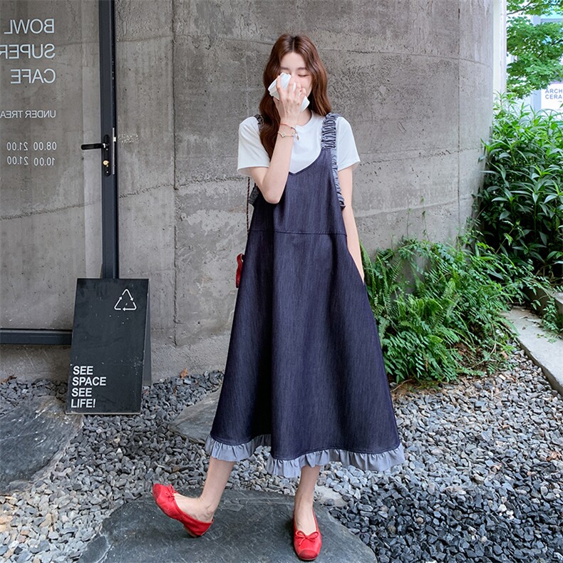 韩版牛仔背带裙套装女2025夏季新款时尚设计感超好看T恤两件套,女装套装/套裙,2C317A