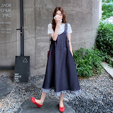 韩版牛仔背带裙套装女2025夏季新款时尚设计感超好看T恤两件套，女装套装/套裙，2C317A