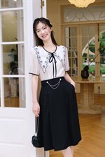 面料撞色刺绣设计清新脱俗一套正体优雅又温柔，其它，忆思妤