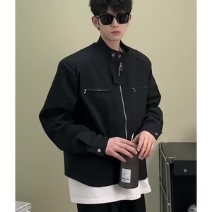 【有货】D8220-P65韩系高街垫肩短款外套男士机能风潮牌机车夹克图片