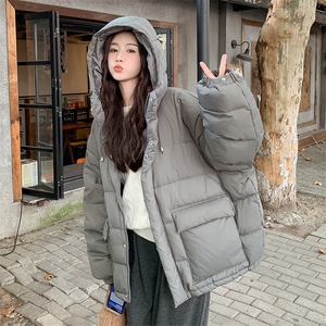 抽绳连帽工装羽绒服女冬季2025新款港味复古流行小个子美式加厚,丈母娘的穿搭冬季穿什么图片
