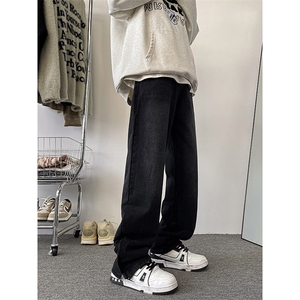 美式黄泥染牛仔裤男春季高街潮牌做旧拉链开叉直筒裤子NH818-p47图片