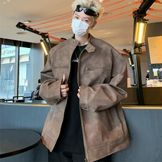 秋款复古做旧机车皮衣外套男士高街潮流立领情侣pu皮夹克，男装夹克，星座410-6（原星座1304-1）