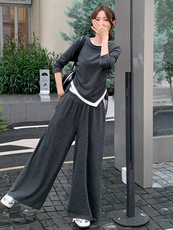 2025年秋季新款时尚潮流舒适棉质感显瘦大摆裤两件套，女装套装/套裙，心心服饰