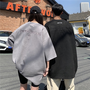 情侣装高街潮设计鹿皮绒刺绣情侣短袖T恤上衣绣花 G1051 P35男图片