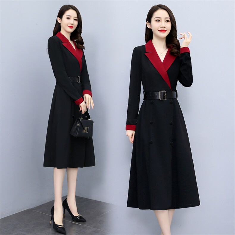 连衣裙通勤圆领高腰韩版A字裙2025年秋季短袖中长款，女装连衣裙，伊航服饰