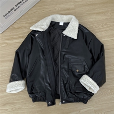 夹棉加厚皮衣外套男女痞帅情侣羊羔毛拼接皮棉服2175P80，男装皮衣，星座410-2