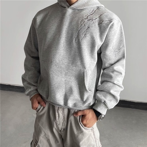 WY816-M-3XL-P39-现货！美式复古闪电刺绣连帽卫衣宽松套头上衣图片
