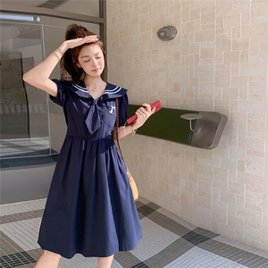 减龄学院风藏青色连衣裙女夏2025新款小个子今年流行法式绝美气质图片