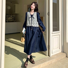 2026新款法式泡泡袖牛仔连衣裙+蕾丝马甲，女装连衣裙，纯色衣恋