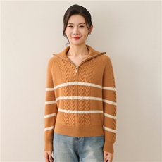 2025年秋季新款百搭半拉链绞花加厚撞色套头衫，女装羊毛衫，慕洵羊绒