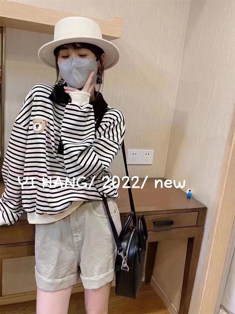 小熊条纹卫衣好搭，女装卫衣/绒衫，一杭