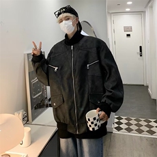 ,潮街头复古拉链口袋麂皮夹克秋冬男同款外套HT24-P83，男装夹克，星座1109-3
