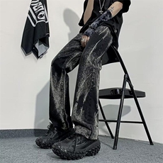 2025春季扎染设计渐变毛边牛仔裤hiphop直筒长裤青年现K8274-P42，男装牛仔裤，星座512-3