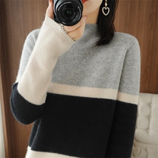 女式拼色羊毛衫羊毛简约时尚柔软舒适，女装羊毛衫，开创羊绒