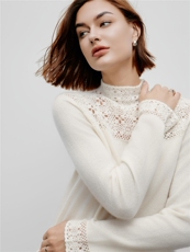 新款2025秋冬立领镂空钩花长袖山羊绒毛衣女，女装羊绒衫，阿舍尔精品