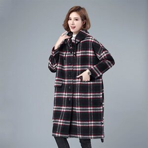 2020冬季新款休闲宽松格子呢大衣优雅保暖舒适毛呢外套,女装毛呢外套,叶笙衣