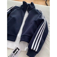 藏青色三条杠短款卫衣潮牌外套男女春秋夹克HHX99P46，男装夹克，星座1013-5